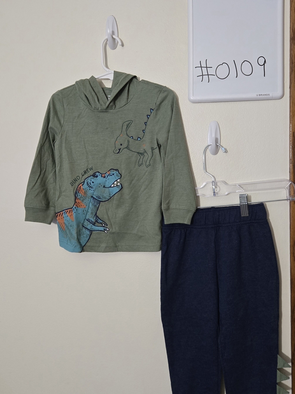 Carter's 2T Green Hoodie with Blue and Orange Dino Graphics #0109
